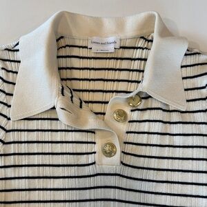 Lovers + Friends Cream and Black Striped Polo Knit Top